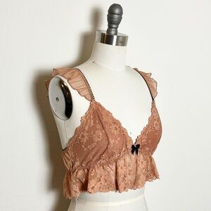 Dusty Terracotta Lace Peplum Crop Bralette Size M
